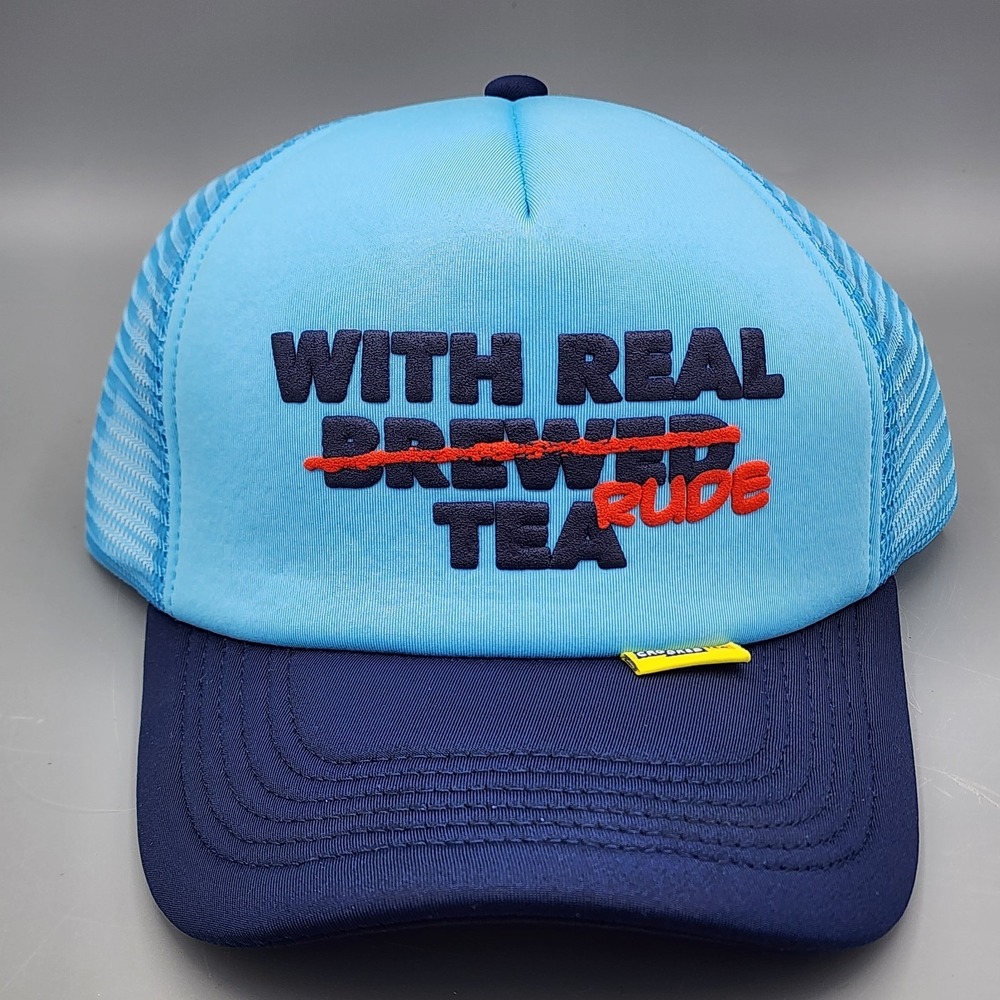NEW Crooked Tea Rude Hat Trucker Mesh Snapback Cap Blue Alcohol Promo Ad Soft